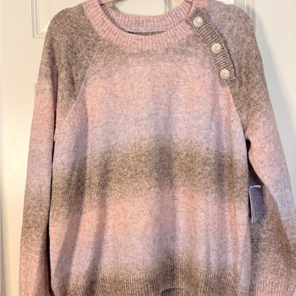 LC Lauren Conrad Pink and Gray Button-Shoulder Sweater